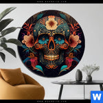 Bild Edelstahloptik Blumenschaedel Schwarz Rund Produktvorschau mit dem Bild Blumenschädel schwarz im Format Rund.