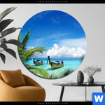 Bild Edelstahloptik Boote Im Tropischen Meer Rund Produktvorschau mit dem Bild Boote im tropischen Meer im Format Rund.