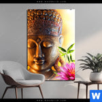 Bild Edelstahloptik Buddha Kopf Seerose Hochformat Produktvorschau mit dem Bild Buddha Kopf & Seerose im Format Hochformat.