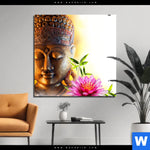 Bild Edelstahloptik Buddha Kopf Seerose Quadrat Produktvorschau mit dem Bild Buddha Kopf & Seerose im Format Quadrat.