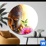 Bild Edelstahloptik Buddha Kopf Seerose Rund Produktvorschau mit dem Bild Buddha Kopf & Seerose im Format Rund.
