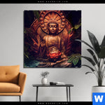 Bild Edelstahloptik Buddha Lotusbluete Quadrat Produktvorschau mit dem Bild Buddha & Lotusblüte im Format Quadrat.