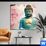 Bild Edelstahloptik Buddha Statue Mit Kirschblueten Quadrat Produktvorschau mit dem Bild Buddha Statue mit Kirschblüten im Format Quadrat.