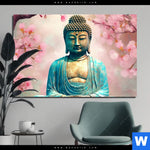 Bild Edelstahloptik Buddha Statue Mit Kirschblueten Querformat Produktvorschau mit dem Bild Buddha Statue mit Kirschblüten im Format Querformat.