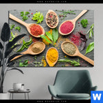 Bild Edelstahloptik Bunte Gewuerze In Holzloeffeln Querformat Produktvorschau mit dem Bild Bunte Gewürze in Holzlöffeln im Format Querformat.