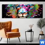 Bild Edelstahloptik Bunter Loewe Schwarz Panorama Produktvorschau mit dem Bild Bunter Löwe Schwarz im Format Panorama.
