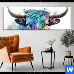 Bild Edelstahloptik Bunter Stierkopf Panorama Produktvorschau mit dem Bild Bunter Stierkopf im Format Panorama.