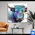 Bild Edelstahloptik Bunter Stierkopf Quadrat Produktvorschau mit dem Bild Bunter Stierkopf im Format Quadrat.