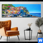 Bild Edelstahloptik Buntes Dorf Manarola Panorama Produktvorschau mit dem Bild Buntes Dorf Manarola im Format Panorama.