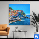 Bild Edelstahloptik Buntes Dorf Manarola Quadrat Produktvorschau mit dem Bild Buntes Dorf Manarola im Format Quadrat.