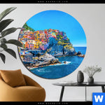 Bild Edelstahloptik Buntes Dorf Manarola Rund Produktvorschau mit dem Bild Buntes Dorf Manarola im Format Rund.