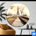 Bild Edelstahloptik Eifelturm Am Abstellgleis Rund Produktvorschau mit dem Bild Eifelturm am Abstellgleis im Format Rund.