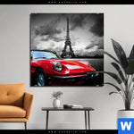 Bild Edelstahloptik Eiffelturm Rotes Auto Quadrat Produktvorschau mit dem Bild Eiffelturm & Rotes Auto im Format Quadrat.