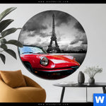 Bild Edelstahloptik Eiffelturm Rotes Auto Rund Produktvorschau mit dem Bild Eiffelturm & Rotes Auto im Format Rund.