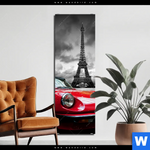 Bild Edelstahloptik Eiffelturm Rotes Auto Schmal Produktvorschau mit dem Bild Eiffelturm & Rotes Auto im Format Schmal.