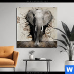 Bild Edelstahloptik Elefant Bricht Durch Mauer Quadrat Produktvorschau mit dem Bild Elefant bricht durch Mauer im Format Quadrat.