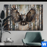 Bild Edelstahloptik Eule Im Birkenwald Querformat Produktvorschau mit dem Bild Eule im Birkenwald im Format Querformat.