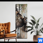 Bild Edelstahloptik Eule Im Birkenwald Schmal Produktvorschau mit dem Bild Eule im Birkenwald im Format Schmal.