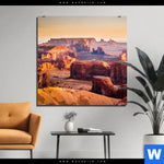 Bild Edelstahloptik Felsen Bei Sonnenuntergang Quadrat Produktvorschau mit dem Bild Felsen bei Sonnenuntergang im Format Quadrat.