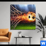 Bild Edelstahloptik Feuriger Fussball Quadrat Produktvorschau mit dem Bild Feuriger Fussball im Format Quadrat.