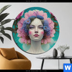 Bild Edelstahloptik Florales Frauenportraet Miona Rund Produktvorschau mit dem Bild Florales Frauenporträt - Miona im Format Rund.