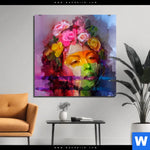 Bild Edelstahloptik Florales Frauenportraet Rosalie Quadrat Produktvorschau mit dem Bild Florales Frauenporträt - Rosalie im Format Quadrat.