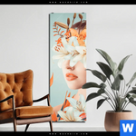 Bild Edelstahloptik Florales Frauenportraet Viola Schmal Produktvorschau mit dem Bild Florales Frauenporträt - Viola im Format Schmal.