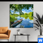 Bild Edelstahloptik Flusslandschaft Quadrat Produktvorschau mit dem Bild Flusslandschaft im Format Quadrat.
