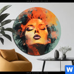 Bild Edelstahloptik Frau Mit Buntem Rauch Rund Produktvorschau mit dem Bild Frau mit buntem Rauch im Format Rund.