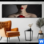 Bild Edelstahloptik Frau Mit Hut Rose Panorama Produktvorschau mit dem Bild Frau mit Hut & Rose im Format Panorama.