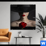 Bild Edelstahloptik Frau Mit Hut Rose Quadrat Produktvorschau mit dem Bild Frau mit Hut & Rose im Format Quadrat.