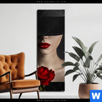 Bild Edelstahloptik Frau Mit Hut Rose Schmal Produktvorschau mit dem Bild Frau mit Hut & Rose im Format Schmal.