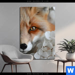 Bild Edelstahloptik Friedlicher Fuchs Und Blumen Hochformat Produktvorschau mit dem Bild Friedlicher Fuchs und Blumen im Format Hochformat.