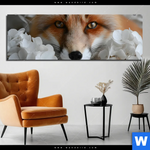 Bild Edelstahloptik Friedlicher Fuchs Und Blumen Panorama Produktvorschau mit dem Bild Friedlicher Fuchs und Blumen im Format Panorama.