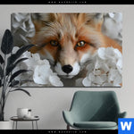Bild Edelstahloptik Friedlicher Fuchs Und Blumen Querformat Produktvorschau mit dem Bild Friedlicher Fuchs und Blumen im Format Querformat.