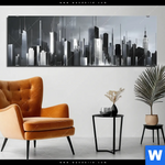 Bild Edelstahloptik Futuristische Skyline Panorama Produktvorschau mit dem Bild Futuristische Skyline im Format Panorama.