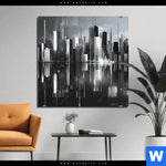 Bild Edelstahloptik Futuristische Skyline Quadrat Produktvorschau mit dem Bild Futuristische Skyline im Format Quadrat.