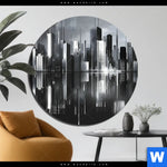 Bild Edelstahloptik Futuristische Skyline Rund Produktvorschau mit dem Bild Futuristische Skyline im Format Rund.