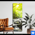Bild Edelstahloptik Gebirgsfluss Im Wald Schmal Produktvorschau mit dem Bild Gebirgsfluss im Wald im Format Schmal.
