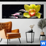 Bild Edelstahloptik Gelbe Orchidee Panorama Produktvorschau mit dem Bild Gelbe Orchidee im Format Panorama.