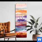 Bild Edelstahloptik Gemaelde Mit Boot Im Sonnenuntergang Schmal Produktvorschau mit dem Bild Gemälde mit Boot im Sonnenuntergang im Format Schmal.