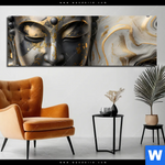 Bild Edelstahloptik Goldener Buddha Fluid Art Panorama Produktvorschau mit dem Bild Goldener Buddha Fluid Art im Format Panorama.