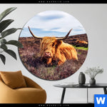 Bild Edelstahloptik Grasendes Hochlandrind Rund Produktvorschau mit dem Bild Grasendes Hochlandrind im Format Rund.