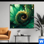 Bild Edelstahloptik Gruene Spiralblaetter Quadrat Produktvorschau mit dem Bild Grüne Spiralblätter im Format Quadrat.