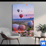 Bild Edelstahloptik Heissluftballons Im Sonnenuntergang Hochformat Produktvorschau mit dem Bild Heißluftballons im Sonnenuntergang im Format Hochformat.