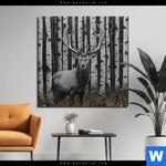 Bild Edelstahloptik Hirschportraet Vor Birken Quadrat Produktvorschau mit dem Bild Hirschporträt vor Birken im Format Quadrat.