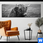 Bild Edelstahloptik Hochland Rind Schwarz Weiss No 2 Panorama Produktvorschau mit dem Bild Hochland-Rind Schwarz-Weiß No. 2 im Format Panorama.