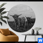 Bild Edelstahloptik Hochland Rind Schwarz Weiss Rund Produktvorschau mit dem Bild Hochland-Rind Schwarz-Weiß im Format Rund.