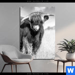 Bild Edelstahloptik Hochlandkuh Auf Einer Wiese Hochformat Produktvorschau mit dem Bild Hochlandkuh auf einer Wiese im Format Hochformat.