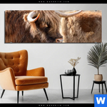 Bild Edelstahloptik Hochlandrind Auf Weide Panorama Produktvorschau mit dem Bild Hochlandrind auf Weide im Format Panorama.
